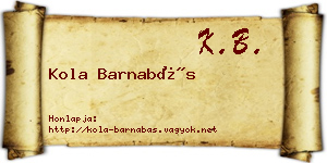 Kola Barnabás névjegykártya
